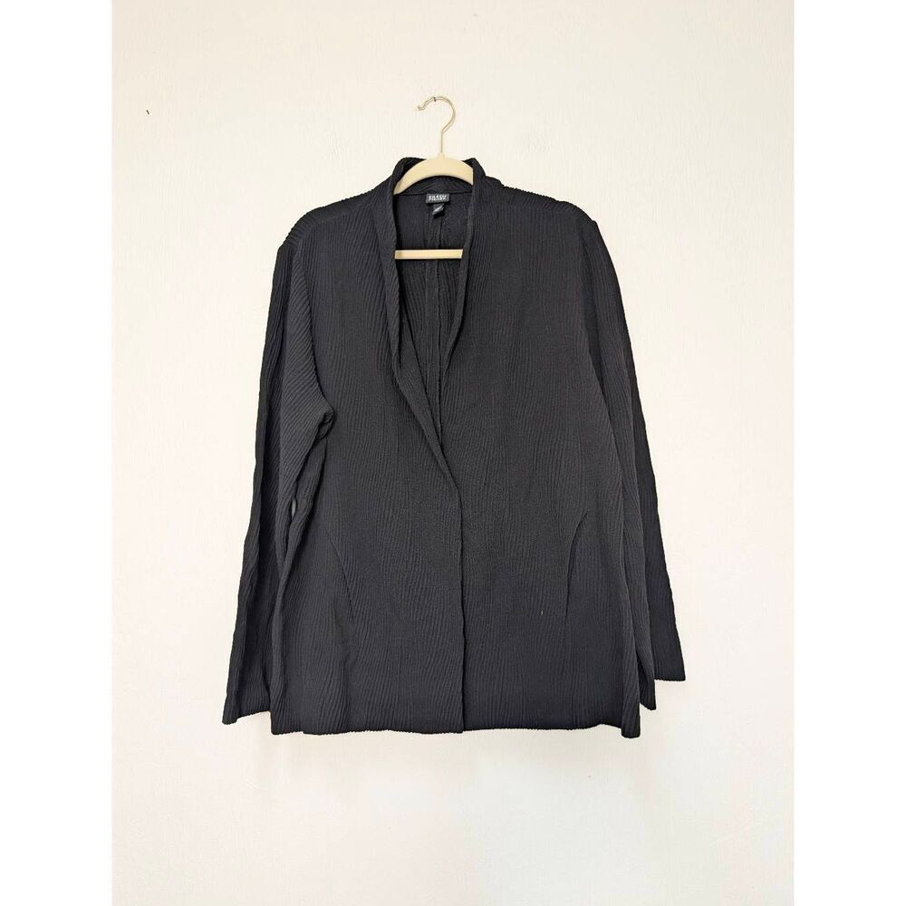 Eileen Fisher Womens Textured Crinkle Single Button Cardigan Jacket Black Sz XL